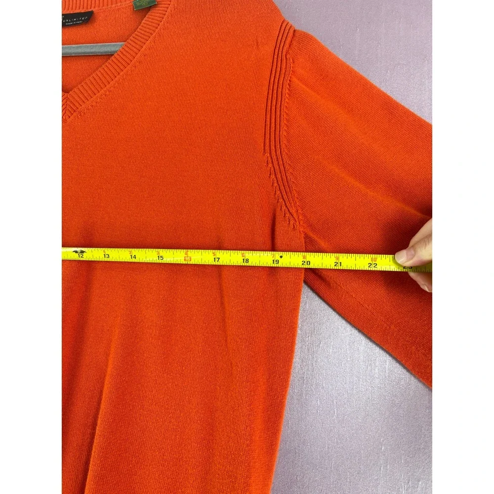 Peru Unlimited Mens Orange 100% Pima Cotton Preppy V-Neck Sweater L Made in Peru